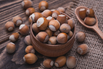 hazelnut on a wooden table
