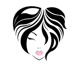 Short hair stile icon, logo girl's face