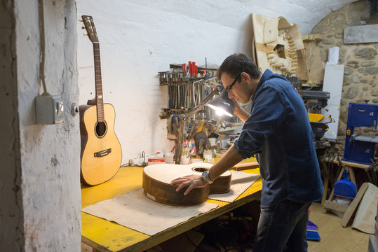 One luthier working on his next guitar