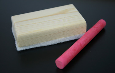 Blackboard and chalk with brush eraser