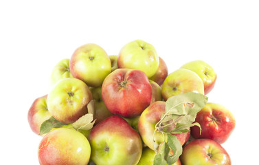 Green and red Ripe Apples on white