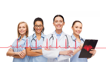 team or group of female doctors and nurses