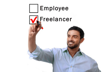 businessman freelancer or employee ticking box with marker