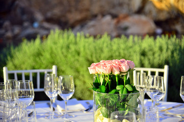 Life event with pink bouquet of roses