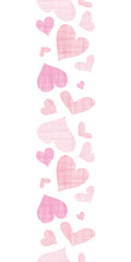Pink textile hearts vertical border seamless pattern background