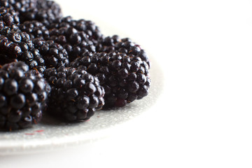 plate with blackberries isolated on white background