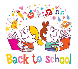 Back to school girl and boy reading books