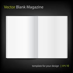 Blank magazine on black background. Template