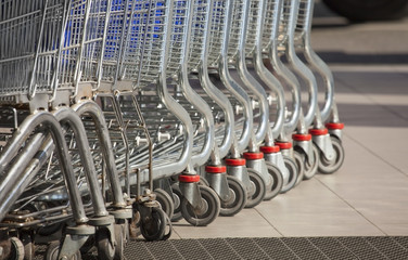 Row of shopping carts.