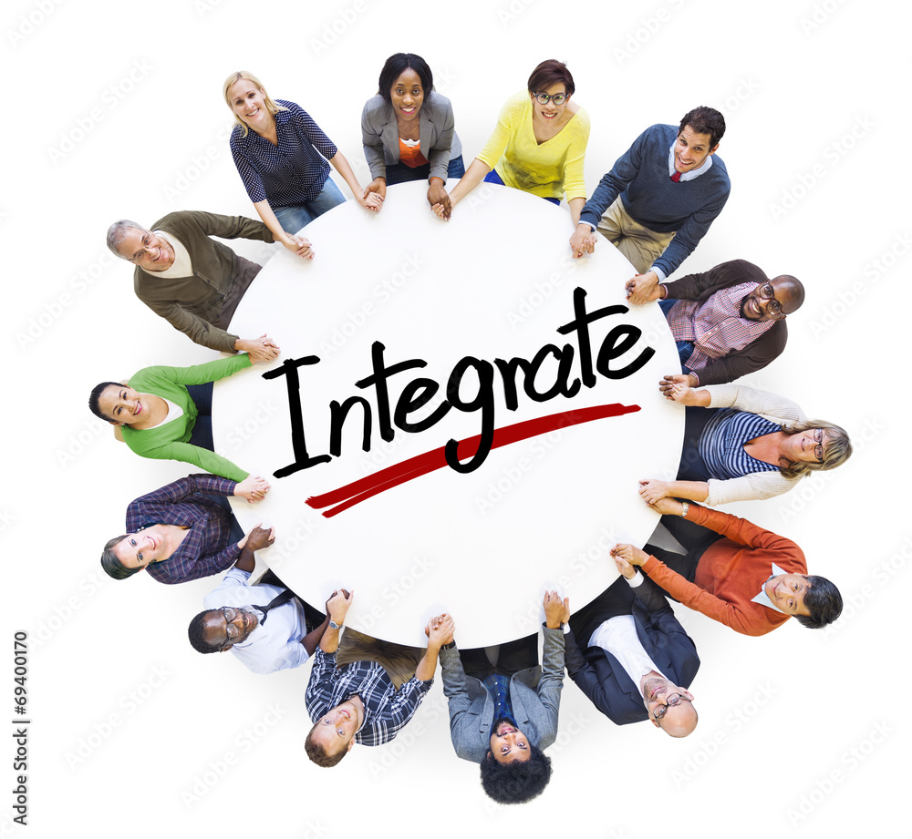 Sticker group of people holding hands with letter integrate - Stickers