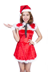 Pretty Asian girl in Santa costume for Christmas on white backgr