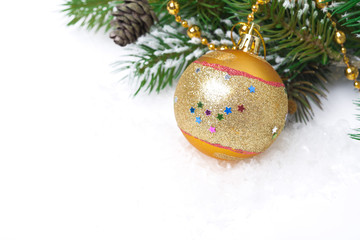 Fototapeta na wymiar Christmas composition with fir branches and Christmas ball