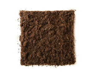 square piece of soil isolated on white