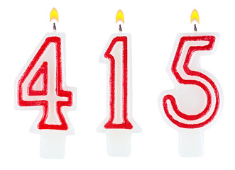 candles number four hundred fifteen isolated on white background