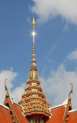blue sky flar  on roof temple