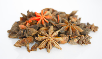 Star anise over white background