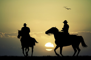 Horses at sunset