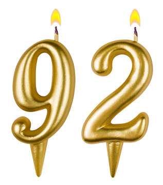 Birthday candles number ninety two isolated on white background