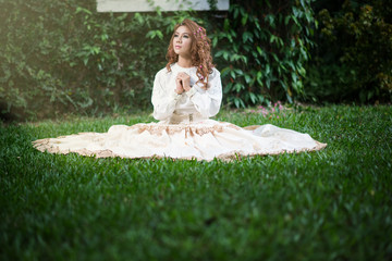 Beautiful lady in vintage outfit