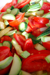 closeup of chopped fresh seasonal vegetables