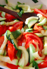 closeup of chopped fresh seasonal vegetables
