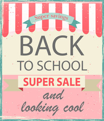 Obraz premium Back to school sale vintage poster, vector illustration.