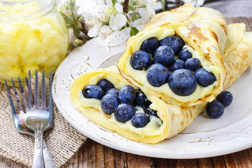 Crepes with blueberries