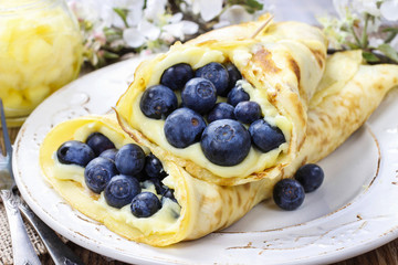 Crepes with blueberries