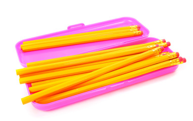 Case and school tools. On a white background.