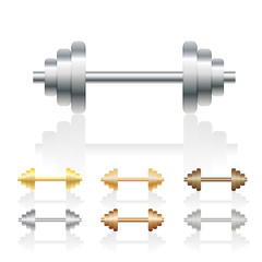 Metal dumbbells set isolated on white background with reflection