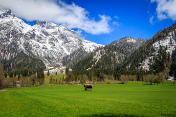 Fototapeta na wymiar Green valley in mountain landscape