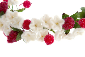 wreath white flowers cherry and red raspberry