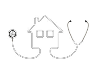 Stethoscope in shape of house in grey design