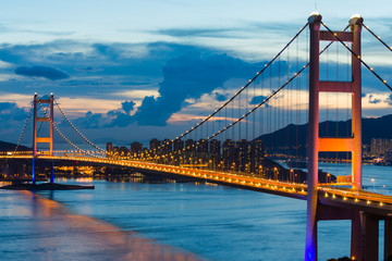 Fototapeta premium night scene of Tsing Ma bridge, Hongkong