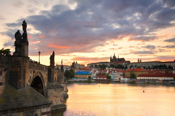 Fototapeta premium View of Charles bridge, old town and cathedral.