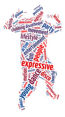 Words illustration of a disco dancer over white background