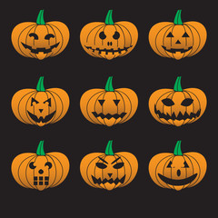 orange halloween carved pumpkins set eps10