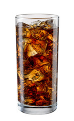 Cola glass with ice cubes isolated on white. With clipping path
