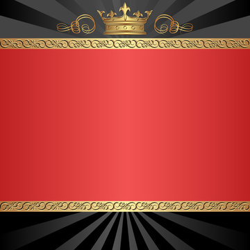 black and red background with golden crown
