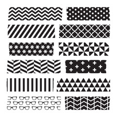 Set of black and white patterned washi tape stripes