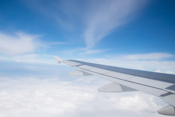 Wing of an airplane flying in the sky so beautiful.