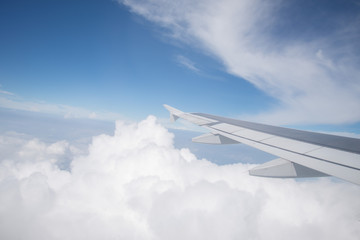 Wing of an airplane flying in the sky so beautiful.