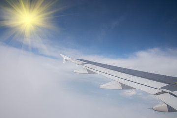 Wing of an airplane flying in the sky so beautiful.