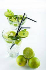 Mojito cocktail with lime and mint