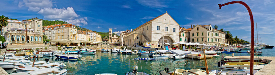 Town of Hvar panoramic waterfront view - obrazy, fototapety, plakaty