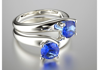 Engagement Ring with sapphire. Jewelry background
