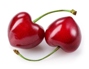 Cherry like a heart isolated on white