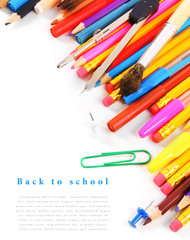 School tools and accessories on a white background.