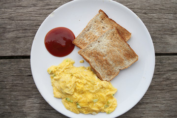 omelette on wood background