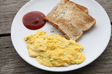 omelette on wood background